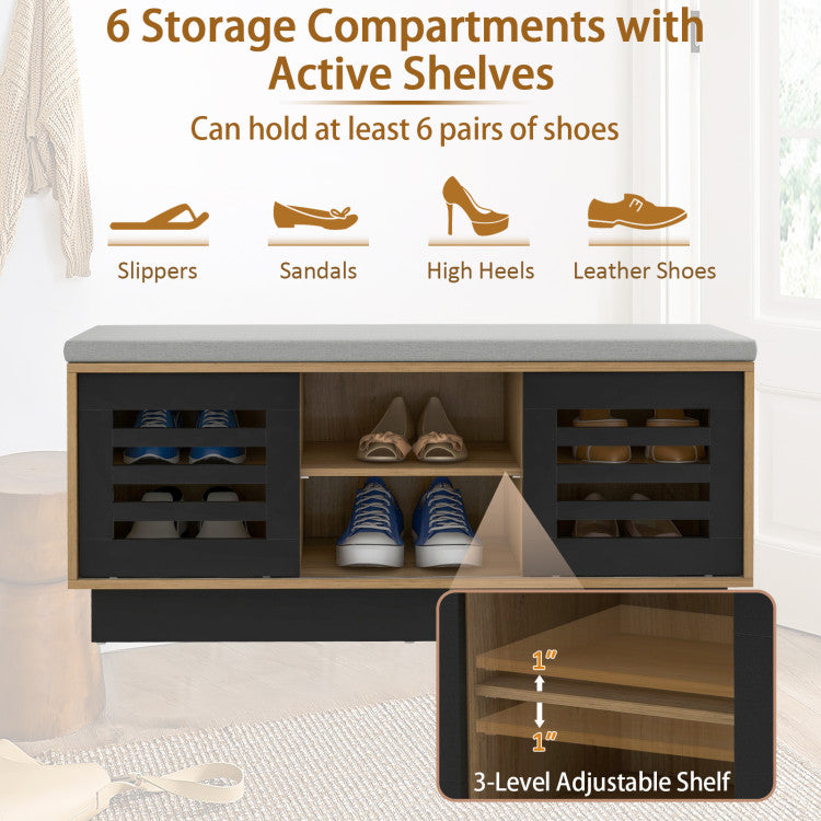 Shoe Storage Bench with 6 Compartments and 3 Adjustable Shelves