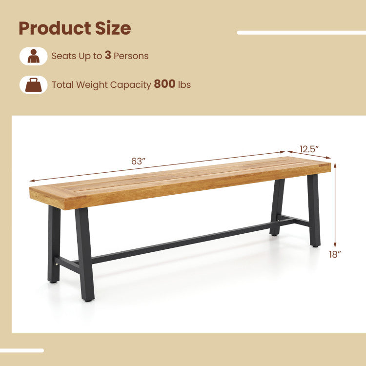 63 Inch 3-Person Acacia Patio Wood Outdoor Backless Bench