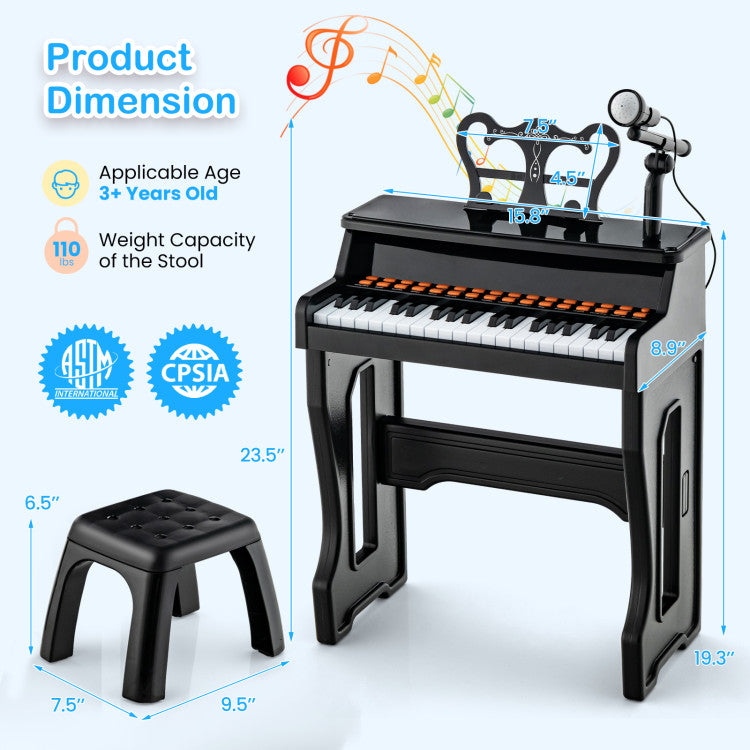 37 Keys Music Piano with Microphone Kids Piano Keyboard with Detachable Music Stand