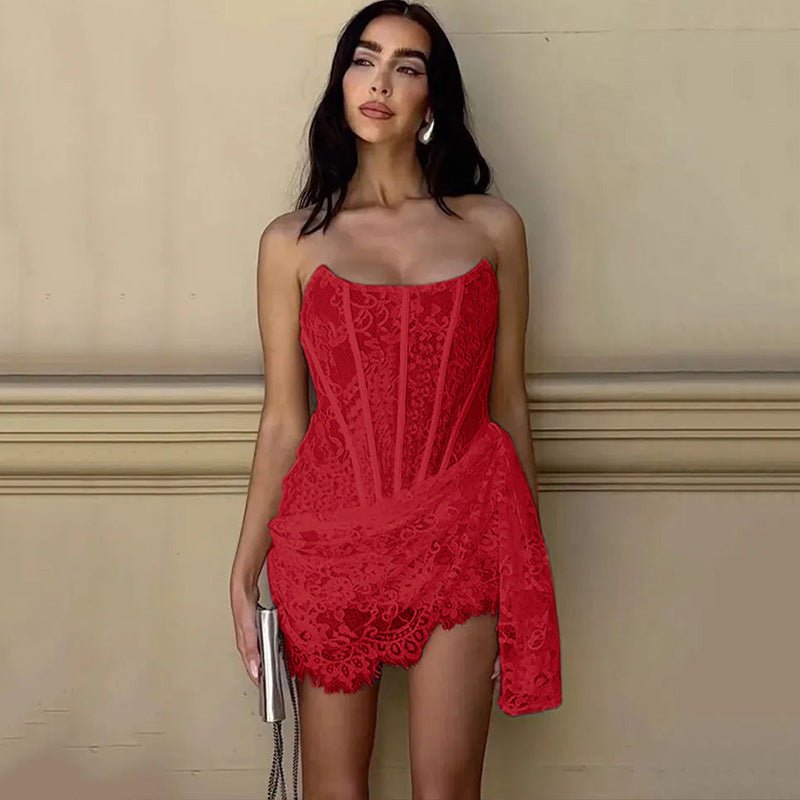 Strapless Lace-Up Back A-Line Party Dress for Women