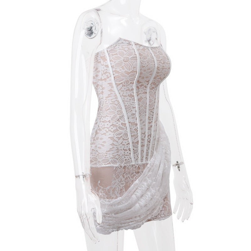 Strapless Lace-Up Back A-Line Party Dress for Women