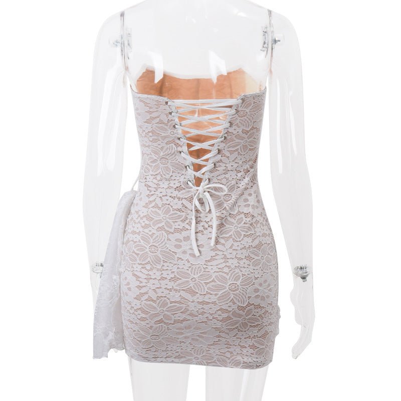 Strapless Lace-Up Back A-Line Party Dress for Women