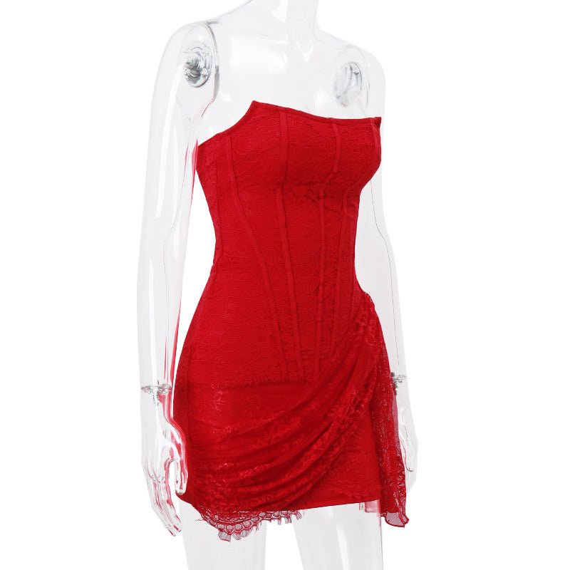 Strapless Lace-Up Back A-Line Party Dress for Women