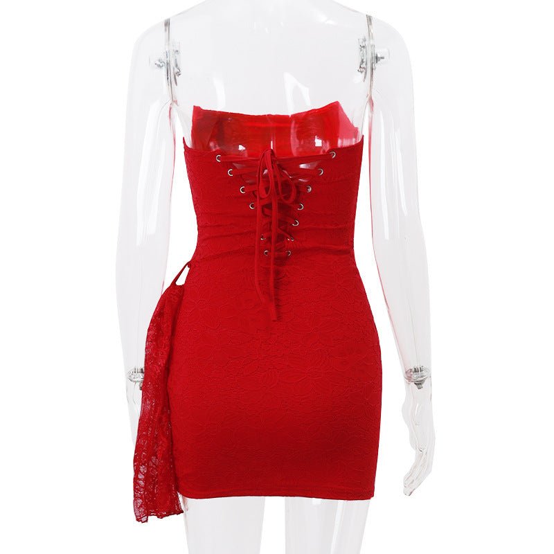 Strapless Lace-Up Back A-Line Party Dress for Women