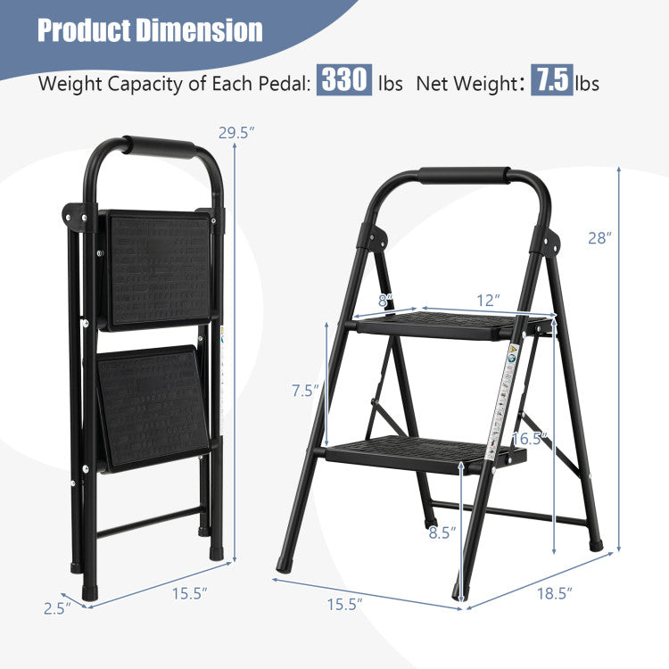 2-Step/3-Step Ladder with Wide Anti-Slip Pedal