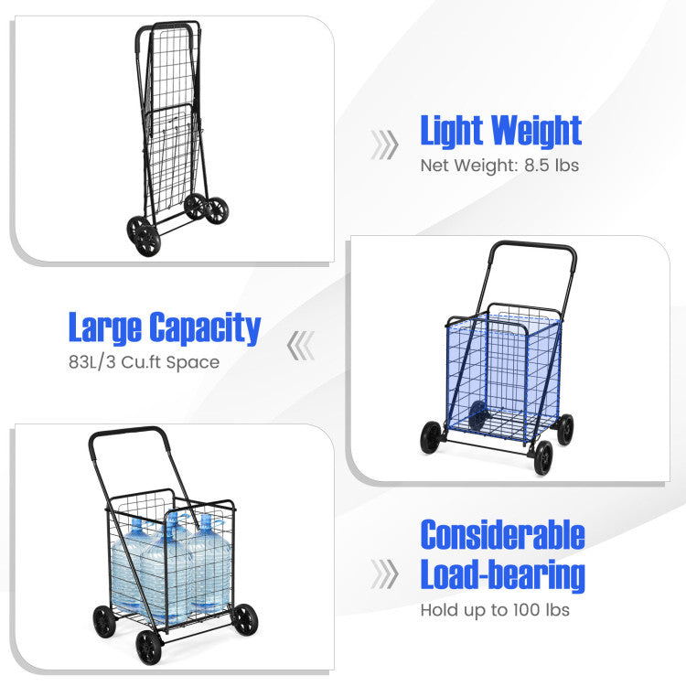 Portable Folding Shopping Cart Utility for Grocery Laundry