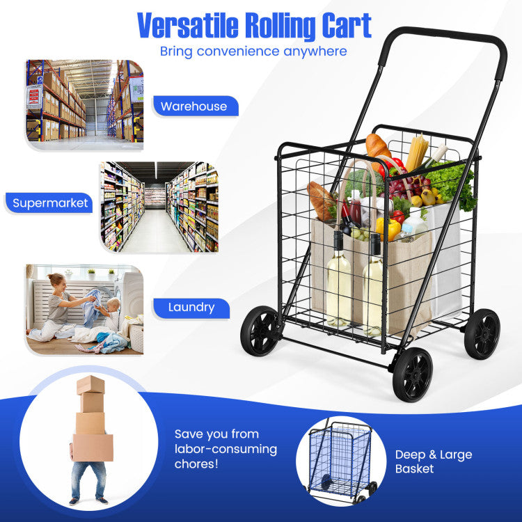 Portable Folding Shopping Cart Utility for Grocery Laundry