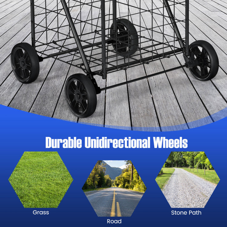 Portable Folding Shopping Cart Utility for Grocery Laundry
