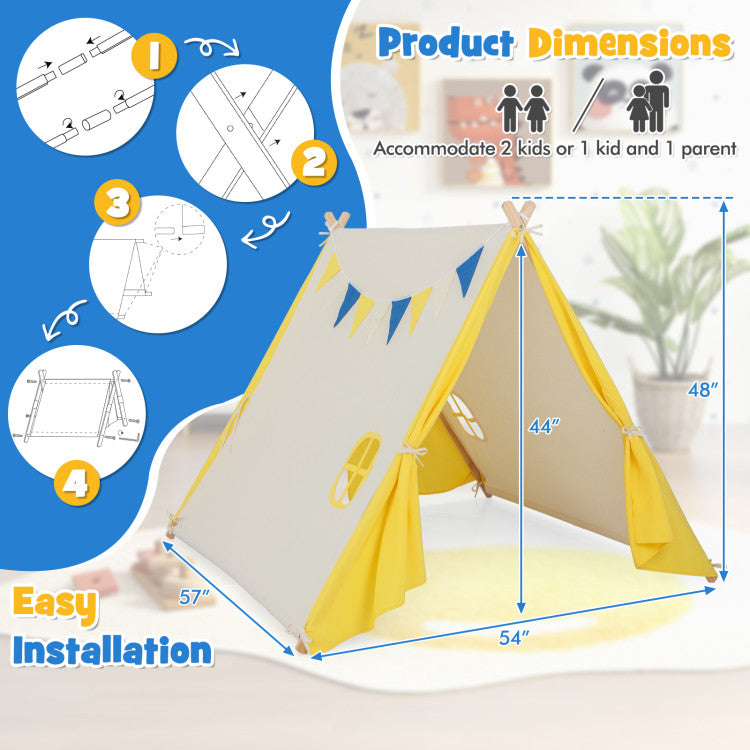 Kids Play Tent with Solid Wood Frame Holiday Birthday Gift & Toy for Boys & Girls