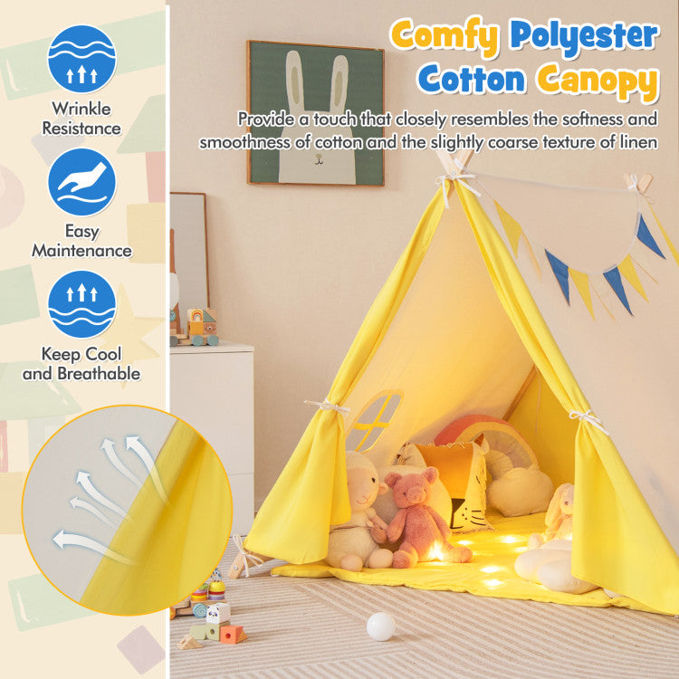 Kids Play Tent with Solid Wood Frame Holiday Birthday Gift & Toy for Boys & Girls