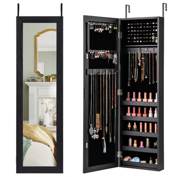 Jewelry Cabinet Wall or Door Mounted Jewelry Armoire with Full-Length Mirror