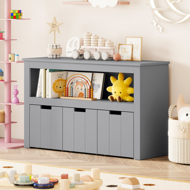 Kid Toy Storage Cabinet Drawer Chest with Wheels and Large Storage Cube Shelf
