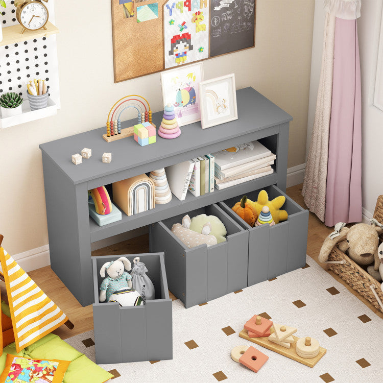 Kid Toy Storage Cabinet Drawer Chest with Wheels and Large Storage Cube Shelf