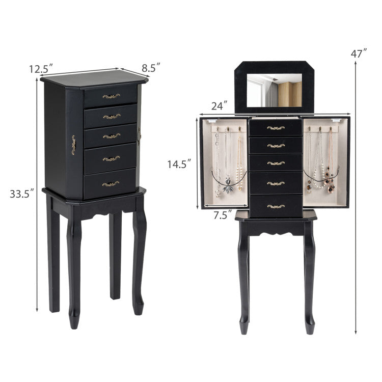 Standing Jewelry Box with 4 Drawers and 2 Side Doors