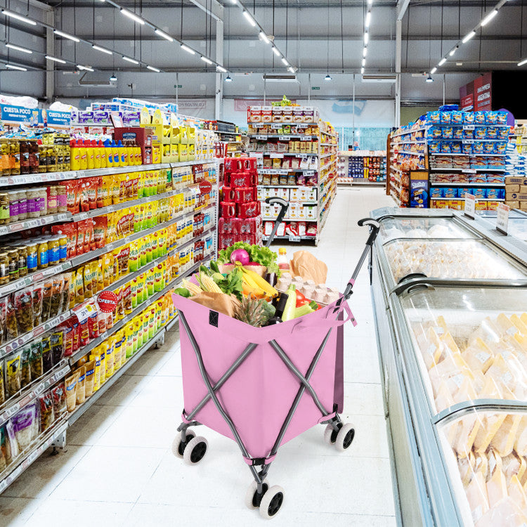 Folding Shopping Utility Cart with Water-Resistant Removable Canvas Bag
