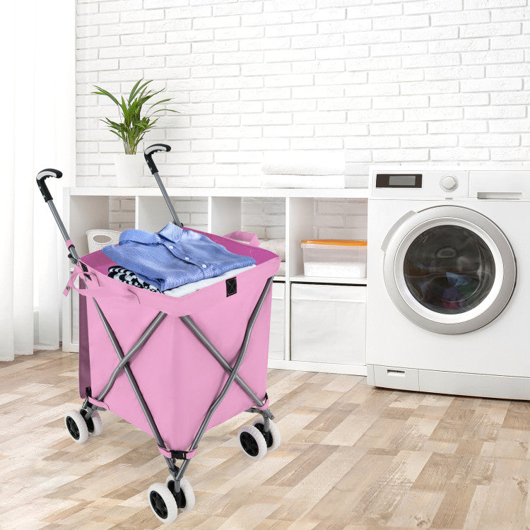 Folding Shopping Utility Cart with Water-Resistant Removable Canvas Bag