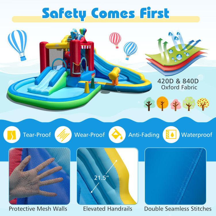 Inflatable Water Park with Splash Pool, 50 Ocean Balls and 750W Blower