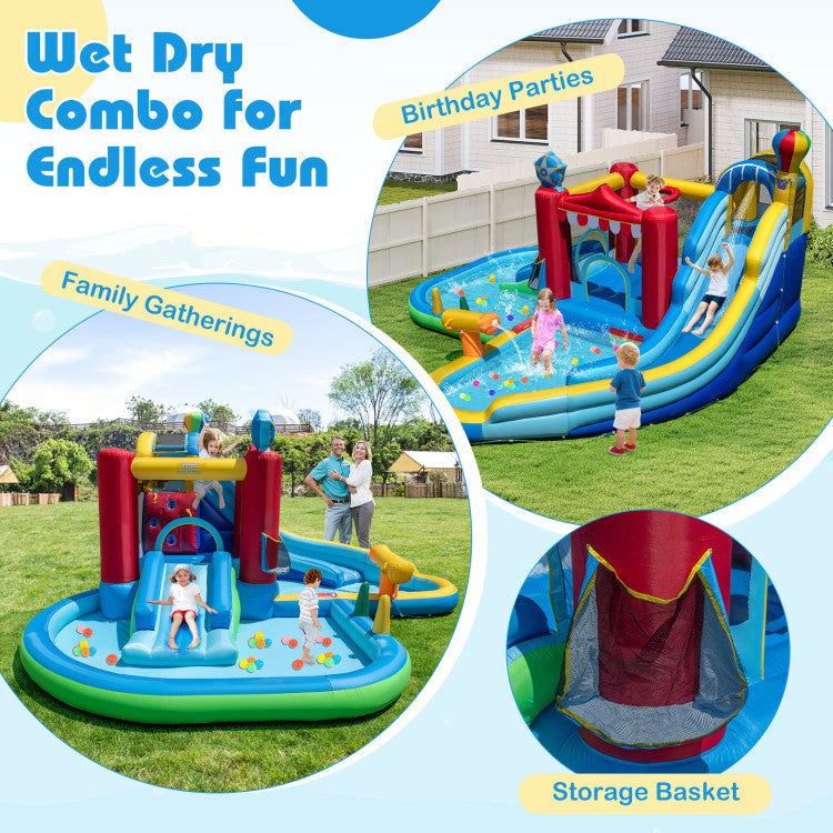 Inflatable Water Park with Splash Pool, 50 Ocean Balls and 750W Blower