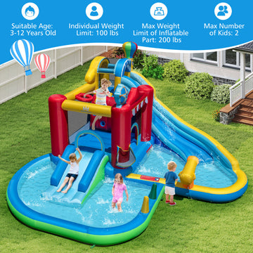 Inflatable Water Park with Splash Pool, 50 Ocean Balls and 750W Blower