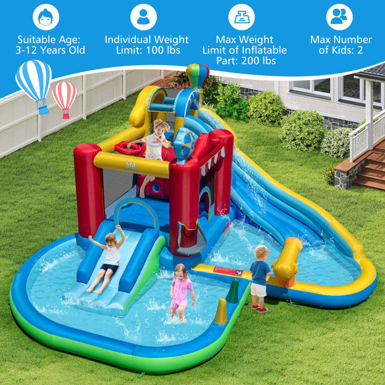 Inflatable Water Park with Splash Pool, 50 Ocean Balls and 750W Blower