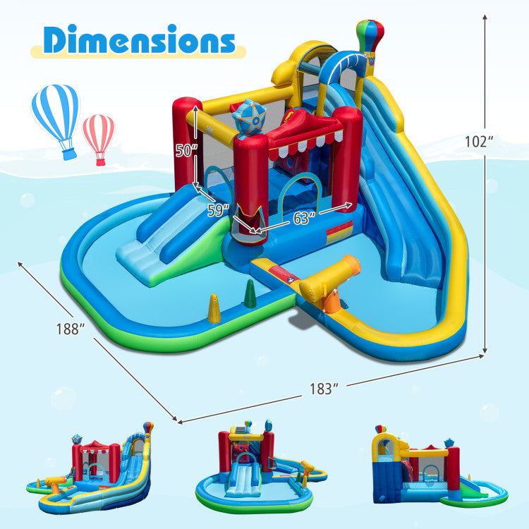 Inflatable Water Park with Splash Pool, 50 Ocean Balls and 750W Blower