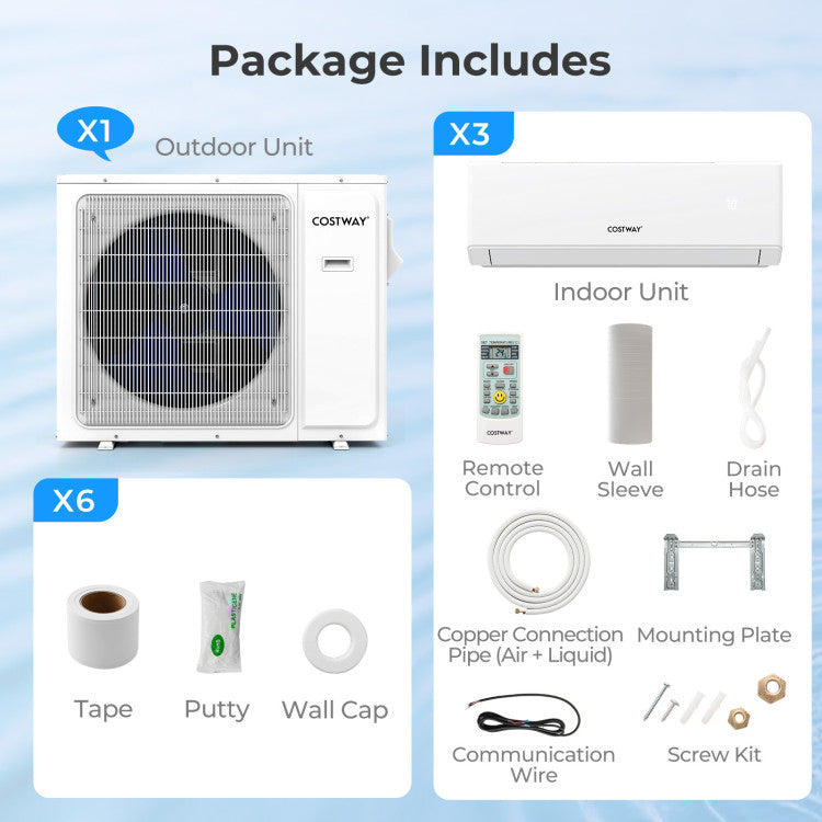 UltrEco Series 24000 BTU 3 Zone 23 SEER2 Mini Split Air Conditioner Wifi Enabled with Heat Pump