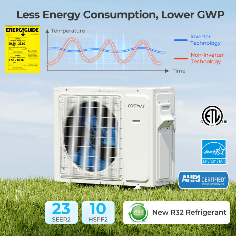 UltrEco Series 24000 BTU 3 Zone 23 SEER2 Mini Split Air Conditioner Wifi Enabled with Heat Pump