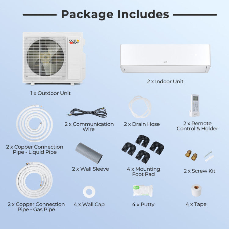 X-Pro 18000 BTU 2 Zone 24 SEER2 Mini Split AC with Heat Pump