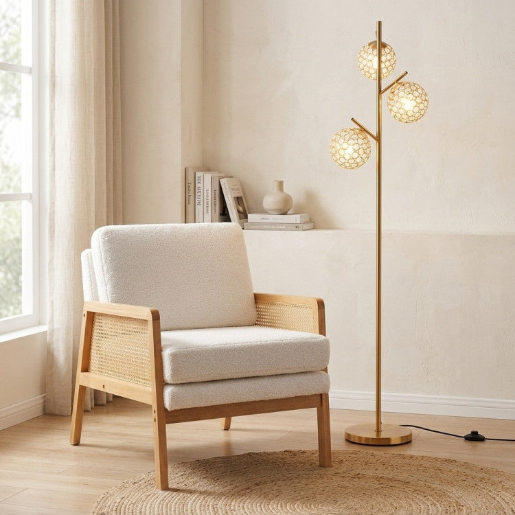 3-Globe Floor Lamp and Mid Century Modern Accent Chair