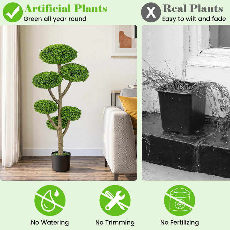 Set of 2 Indoor Outdoor 6 Balls Topiary Tree with Realistic Trunk and Weighted Cement-Filled Base
