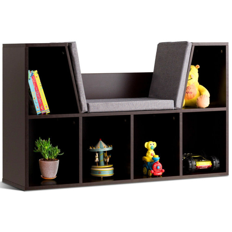 6-Cubby Kid Storage Bookcase Cushioned Reading Nook