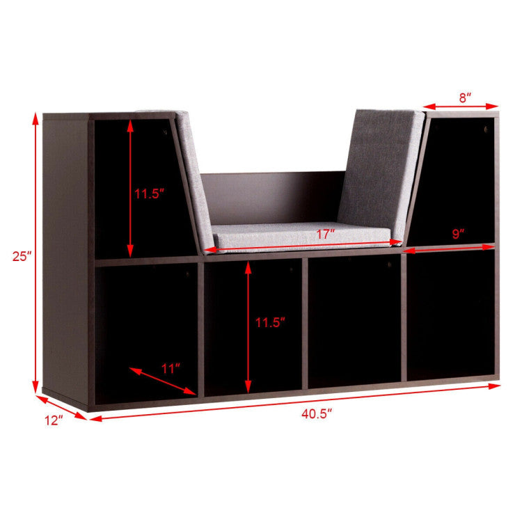 6-Cubby Kid Storage Bookcase Cushioned Reading Nook