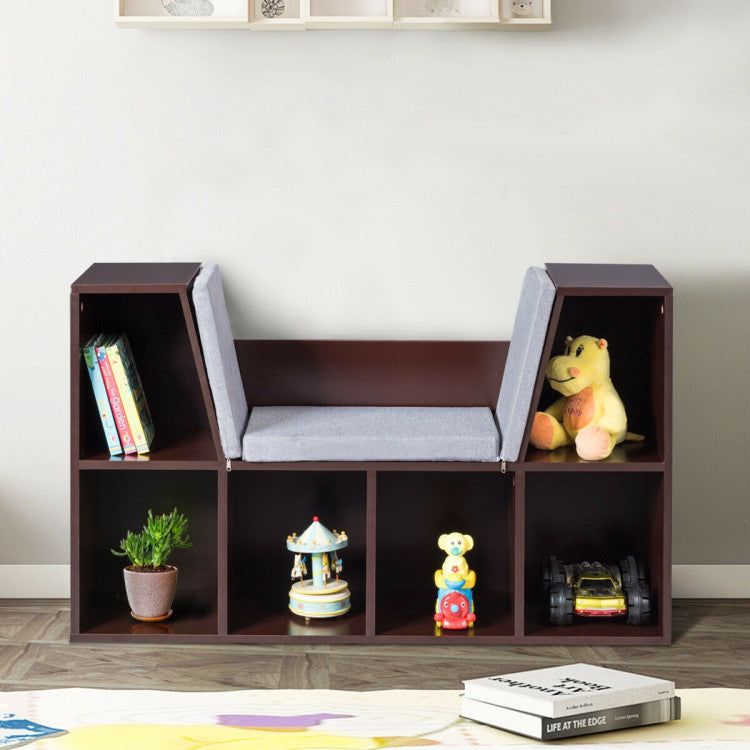 6-Cubby Kid Storage Bookcase Cushioned Reading Nook