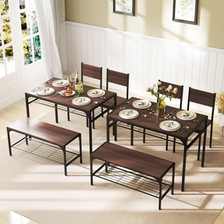 Industrial Style Rectangular Kitchen Table with Bench and Chairs