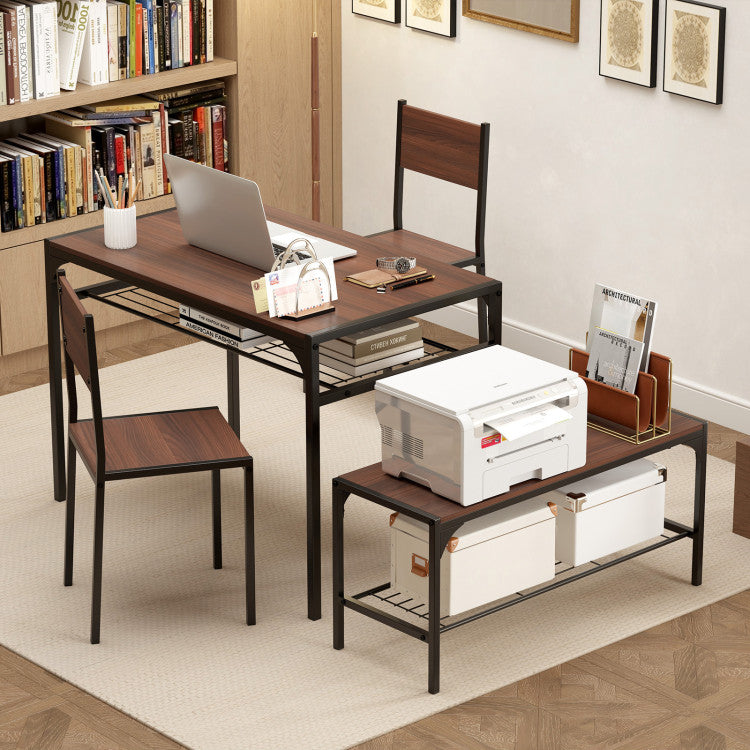 Industrial Style Rectangular Kitchen Table with Bench and Chairs