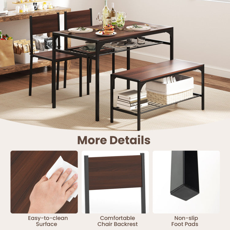 Industrial Style Rectangular Kitchen Table with Bench and Chairs