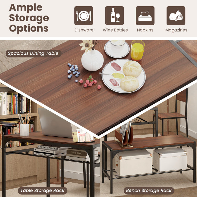 Industrial Style Rectangular Kitchen Table with Bench and Chairs