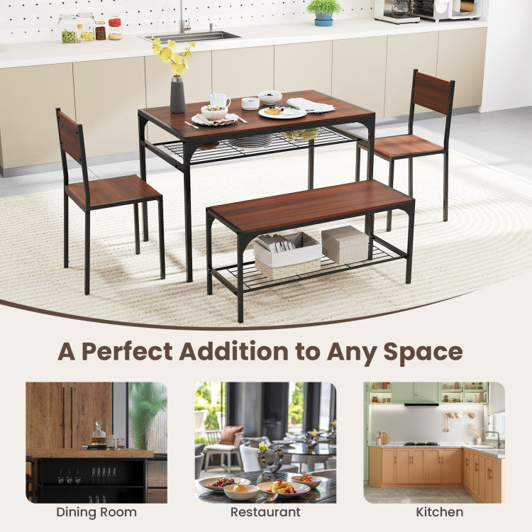 Industrial Style Rectangular Kitchen Table with Bench and Chairs