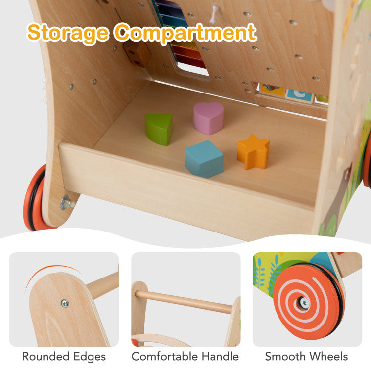 Wooden Push and Pull Baby Walker with Handle and Storage