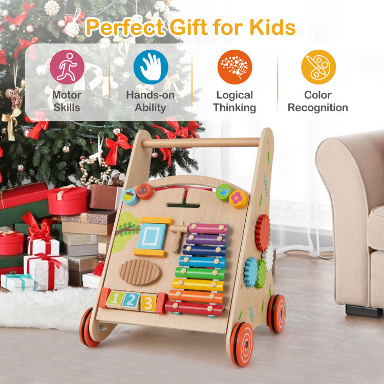 Wooden Push and Pull Baby Walker with Handle and Storage