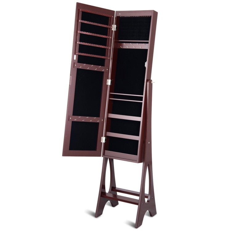 Freestanding Jewelry Cabinet Armoire Organizer with Bevel Edge Mirror